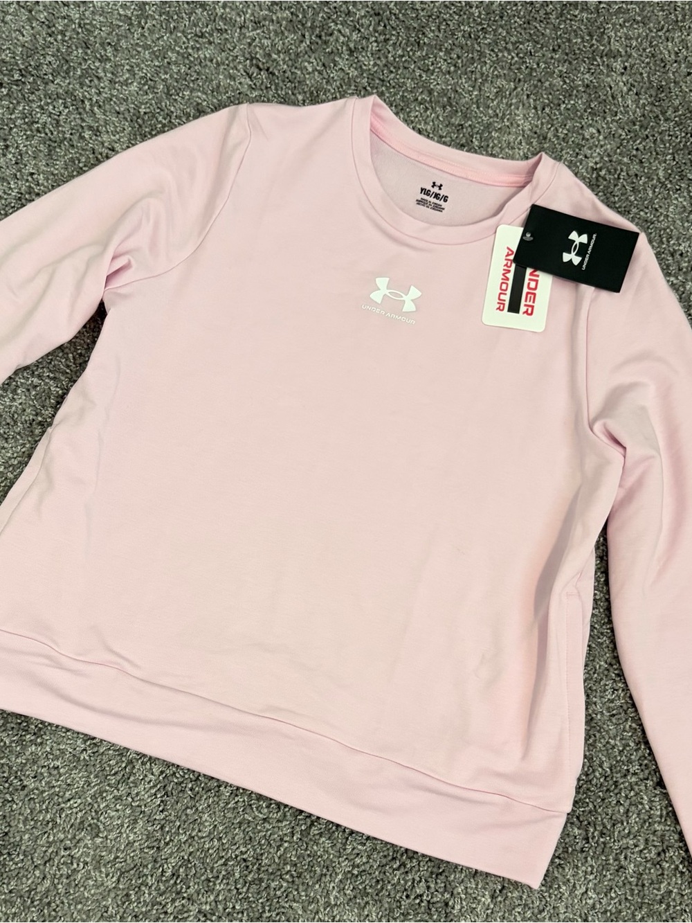 UA Under Armour Soft Pink Rival Terry Crew Girls YLG/G youth large
